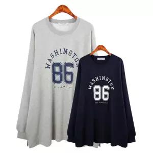 허밍퍼플 여성용 5710 WN 86 박스 T 빅사이즈 면스판 영문 숫자 레터링 긴팔 롱티 티셔츠 가을옷 여성의류