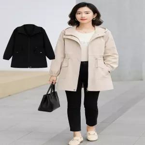 여성 간절기 야상점퍼 미디움 바람막이 후드 스트링 봄잠바