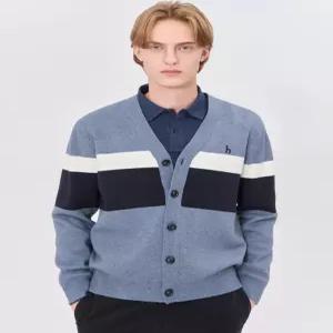 헤지스 남성 24FW [반값세일][스테디셀러] 네이비 컬러배색 울혼방 가디건 WHSW4D335N2