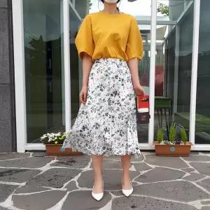 [하프클럽/]꽃무늬 쉬폰 롱 치마 플레어 A라인 여름 썸머 77 88 빅사이즈 플라