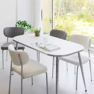 헤일리 W1400 4인용 화이트 실버 식탁의자 세트 패브릭 부클레 데이체어