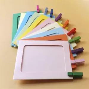 사진종이액자(10장) 컬러 사진 페이퍼 프레임 나무집게 마끈세트 셀프 사진전