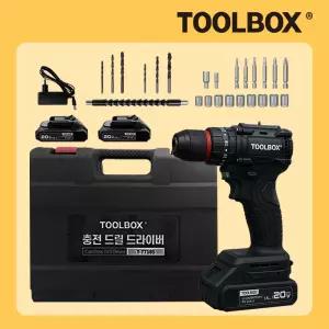 툴박스 20V 전동 임팩 드릴 충전 가정용 렌치 드라이버 세트 배터리2개 T-7718S