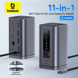 Baseus USB C 허브-DP 4K@60Hz HDMI DisplayPort 11-IN-1 도킹 스테이션 트리플 디스플레이 RJ45 PD 100W(