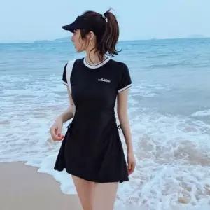 배색 웨이스트 셔링 원피스 비키니 수영복 래쉬가드 세트 몸매보정 치마 세트