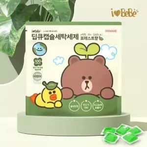 아이러브베베 라인프렌즈 캡슐세제 100개입 포레스트향 고농축 세탁세제 실내건조 드럼 일반겸용