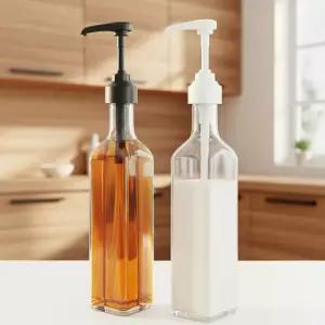 투명 사각 유리 홈카페 펌프 시럽병 500ml 소스 오일 디스펜서 펌핑기