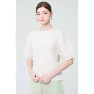 [요이츠](택가 142000원)[요이츠] 라운드 반팔 플리츠 블라우스_YI05WNPBL03