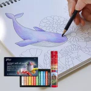 바다 고래 상어 80종 꽃 그림 그리기 컬러링 색칠 드로잉 북 오일 파스텔 수채화 키트