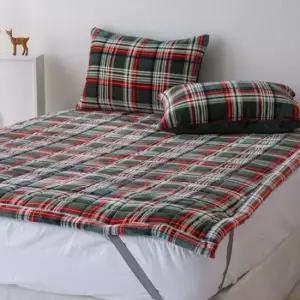 두꺼운 밀크 극세사 패드 밴딩 체크 침대 패드 겨울 따뜻한 두꺼운 극세사