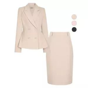 [하프클럽/비비드시크릿가너]SET 여성 페플럼미니멀 봄가을 정장 자켓 스커