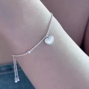 [당일출고/천연자개/전체순은]925silver 하트 마더오브펄 천연 자개 실버 팔찌