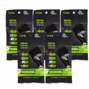 10매 5개 블랙 청소 요리 m 미용 위생 찢어짐방지 니트릴장갑 탄력 핏감 라텍스프리