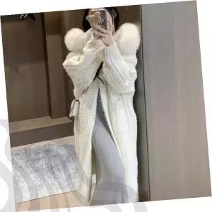 퍼 후드 니트 롱 가디건 겨울 외출복 따뜻한 긴 코트