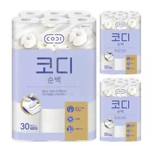 코디 순백 3겹 화장지 25m 30롤 3팩