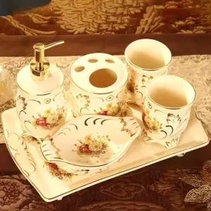 럭셔리 도자기 디스펜서 세라믹 호텔 커플세트 욕실세트 로즈골드