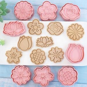 8개/대 꽃 모양 쿠키 커터 장미 연꽃 벚꽃 매화 해바라기 퐁당 스탬프 베이킹 금형