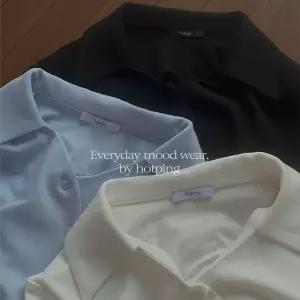 핫핑 [리본포인트/여리핏] 로지 슬림핏 카라넥 사선버튼 리본스트랩 긴팔티셔츠