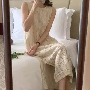 나시드레스 여성 레이스 펀칭 아일렛 민소매 원피스 휴양지 드레스