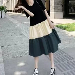 여름원피스 와이드핏 실루엣 트리플 배색 원피스 반팔 캐주얼