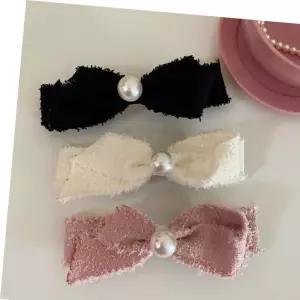 자동집게 리본 헤어삔 헤어핀 자동 집게 진주 트위드