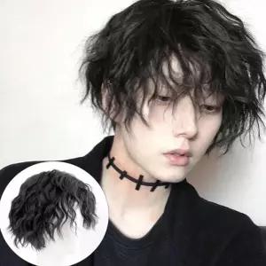 트렌디 남성 대학생 펌 웨이브 동안 가발 스타일리쉬 fXM6+7gvK