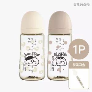 유비맘 PPSU 트래블 캐릭터 몽이 몽자 280ml 젖병 세트 (M사이즈 젖꼭지포함)