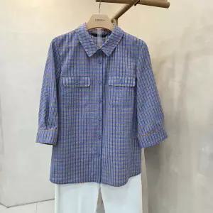 [크레송] 아웃포켓 체크 남방식 블라우스 ODCPBP54A_DG