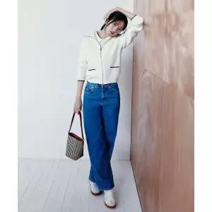 LACOSTE [안유진 ]여성 에센셜 와이드핏 데님팬츠 HF2448-56G 36L HF2448-56G36L 239327