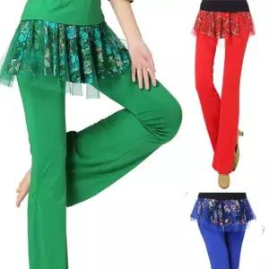 라인댄스 치마바지 라틴 사교 댄스복 댄스바지 에어로빅 밸리 살사 의상 하의 나팔 여성댄스복