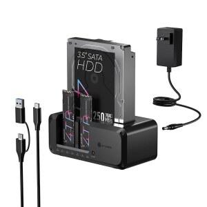 M.2 NVMe 및 SATA SSD/HDD 하드 드라이브 도킹 스테이션, ICY BOX USB-C 10Gbps NVMe 클론 및 리더, 2.5인치 /3.5인치 SSD 및 HDD 하드 드라이브용 트리플베이 하드 드라이브 클론, 오프라인 클로닝, 도구 없음(3베