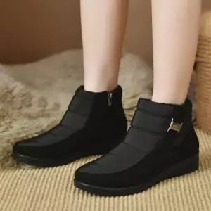 [메르나뛰] 자체제작 패딩 스웨이드 콤비 방한 털 기모 통굽 여성 앵클 부츠 ME5399