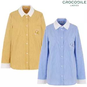 [크로커다일레이디](CLESBL101) 배색 포인트의 스트라이프 카라 셔츠_GN
