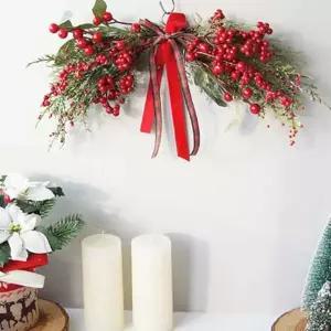 벽걸이장식 스노우 레드열매 가렌더 크리스마스장식 리스 조화