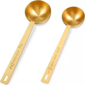 PCS 금 계량 스푼 2개 15ml 및 30ml 스테인리스 스틸 커피 세트 스쿱 우유 설탕 단백질 브윈 골드 티스푼용