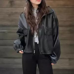 [신상오픈런]여성용 블랙 루즈핏 가죽 자켓 일상 시크 스타일 (41992886)