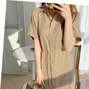 롱셔츠드레스 여성 린넨 반팔 원피스 데일리 등하원룩 여행 코디