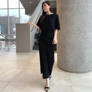 [미나그램] 릴리므 양면케이프니트and롱스커트세트