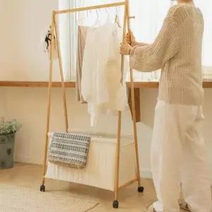 [생활] 원목 이동식 수납선반 행거 HIK-322