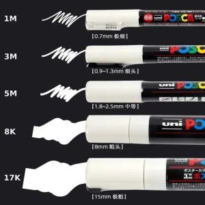 UNI Posca 아크릴 흰색 형광펜 펜 마커 PC1M/3M/5M/8K/17K 유리, 플라스틱, 금속, 목재, 도자기 용 페인트