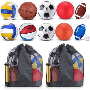 디킨 12개 모듬 스포츠 볼 세트 공식 사이즈 농구 축구 배구 야구 놀이터 볼, 가방 및 펌프 포함 크리스마스 청소년 선물