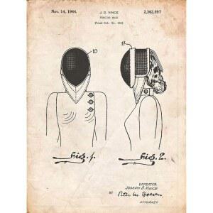 PP805-빈티지 양피지 펜싱 마스크 특허 포스터 인쇄 - 콜 보더스(18 x 24)