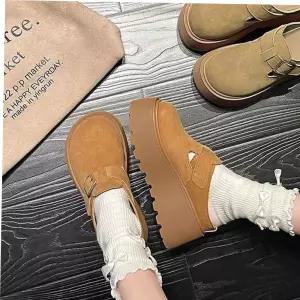 캐주얼슬리퍼 스웨이드 플랫폼슬리퍼 키높이 패션 버클장식 슬리퍼