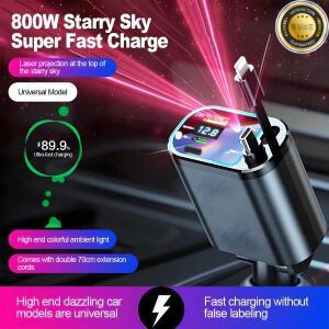 5in 1 차량용 충전기 PD QC3.0 초고속 USB C 스타라이트 전압 디스플레이 아이폰 샤오미 삼성용