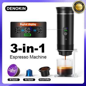 DENOKIN 무선 전기 휴대용 에스프레소 커피 머신 차량 및 가정용 캠핑용 메이커 80ml 물탱크 용량 디지털