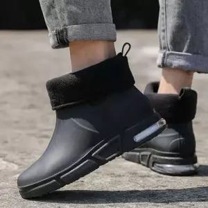 남성 무광 방한화 기모 안감 레인부츠 털 부츠 숏 방수 장화
