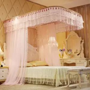 레일형 침대모기장 180x200cm 연핑크 걸이식 거실 해충 숙면 시원한 텐트