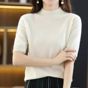 여자 반팔티 여성 무지 반목티 니트 이너 목폴라 반팔 간절기 목티