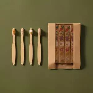 어린이 대나무칫솔 고체치약 투명창 구디백 어린이 칫솔세트 구성품 어린이칫솔 4개