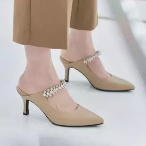 회사원뮬 여성 비즈 메리제인 뾰족코 블로퍼 뮬 예쁜구두 7cm